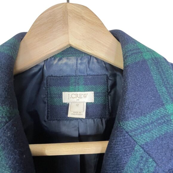 J. Crew Black Watch Plaid Schoolboy Blazer Blue Green Sz 12 Wool Blend - Picture 10 of 15